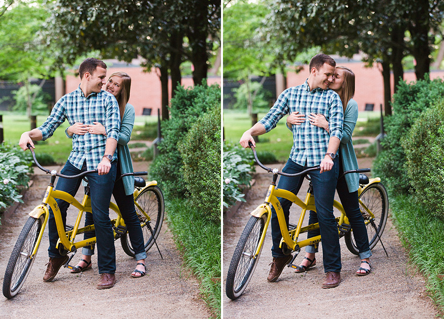 couple sitting on tandem bike