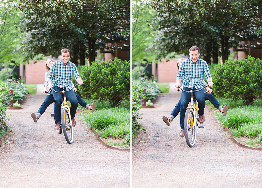 couple riding tandem bike